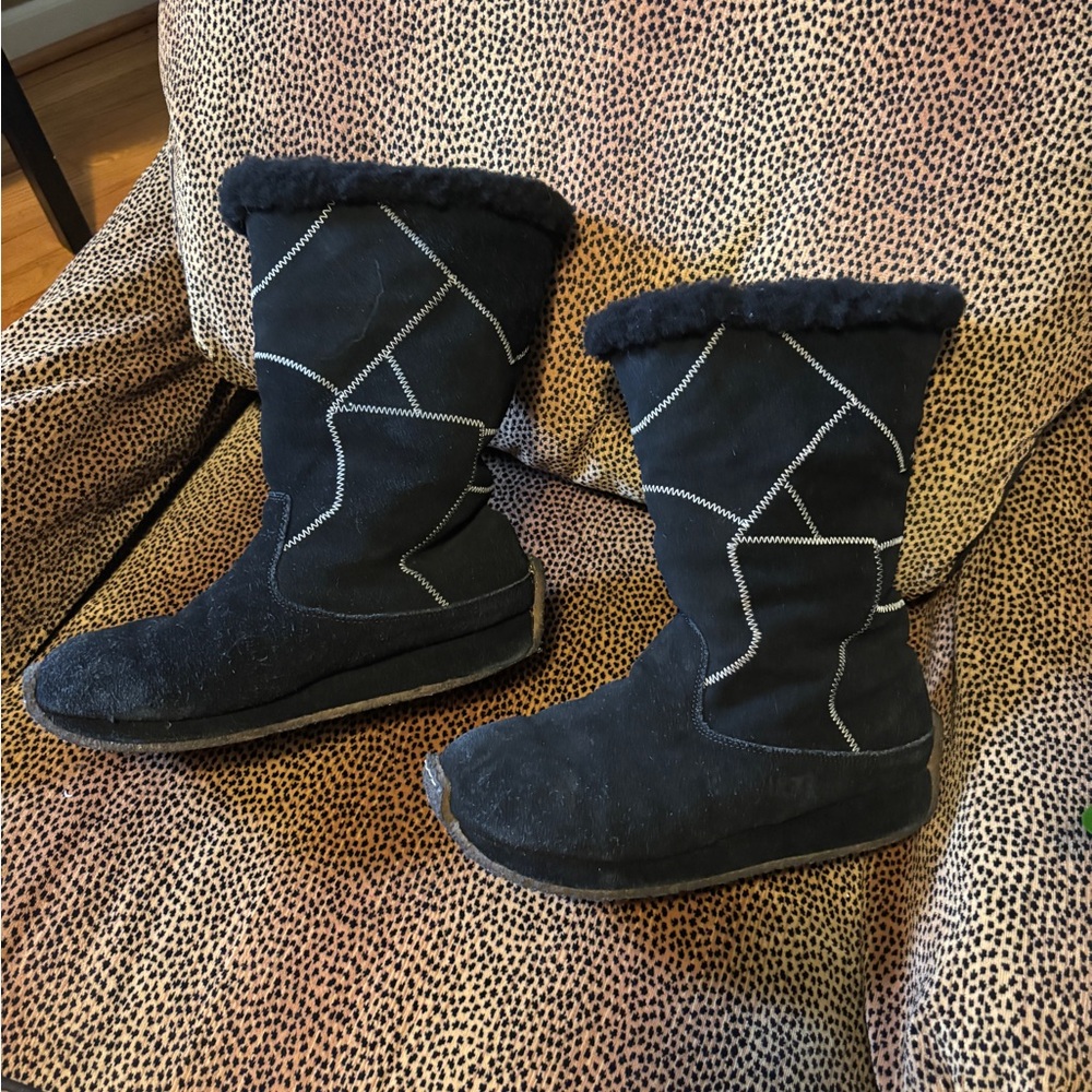 ugg black suede patchwork boots